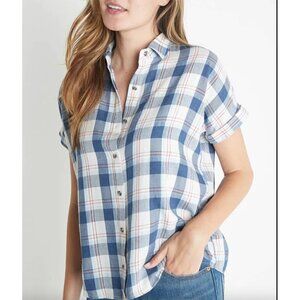 NWT Marine Layer June Short Sleeve Button Down Plaid Casual Shirt Women's Small